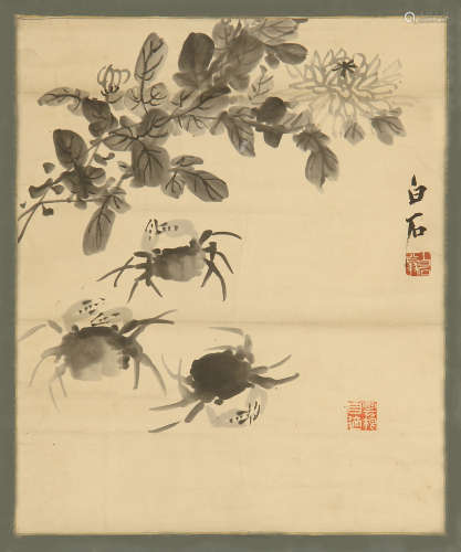 A CHINESE SCROLL PAINTING OF CRABS