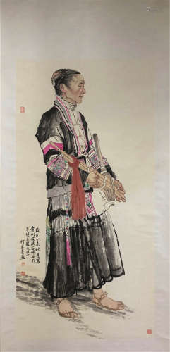 A CHINESE SCROLL PAINTING OF WOMAN