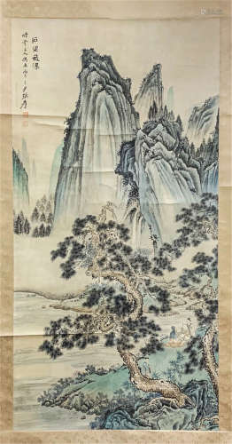 A CHINESE SCROLL PAINTING OF MOUNTAIN VIEW