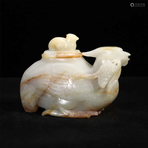 A CHINESE CARVED JADE BEAST TABLE ITEM