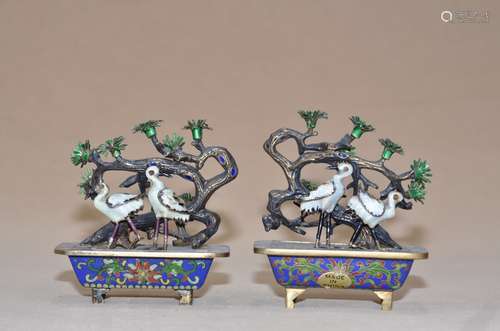 A  PAIR  OF  CLOISONNE  BONSAI  TREES  OF  