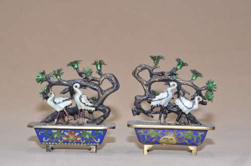 A  PAIR  OF  CLOISONNE  BONSAI  TREES  OF  