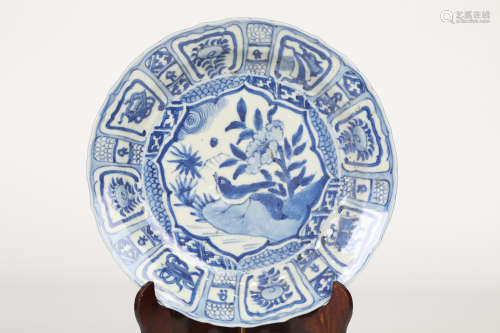 Blue and white flower bird plate