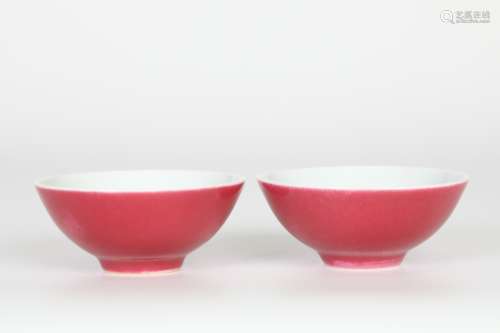 Qing,Pair of carmine ground bowls