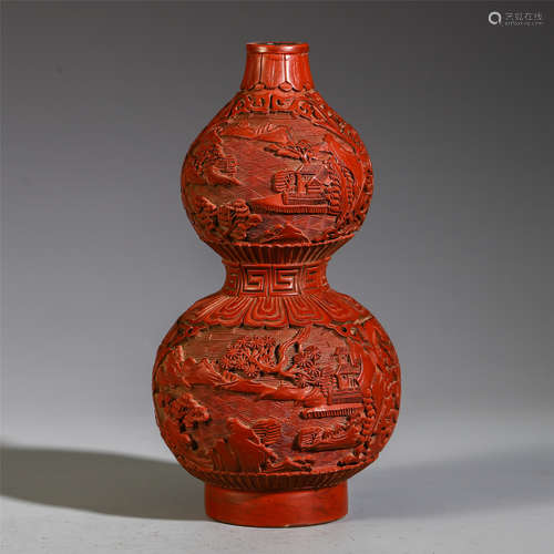 A CHINESE CINNABAR GOURD VASE