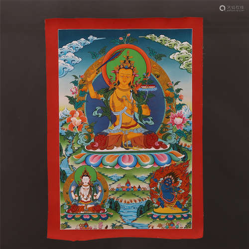 TIBETAN THANGKA OF SEATED GUANYIN