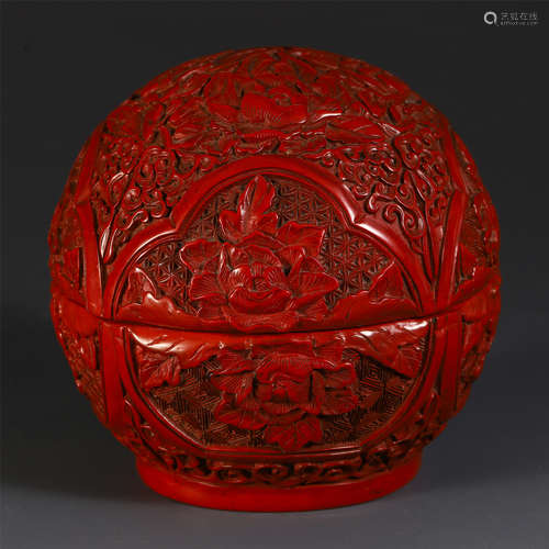 A CHINESE CINNABAR FLOWER ROUND LIDDED CENSER