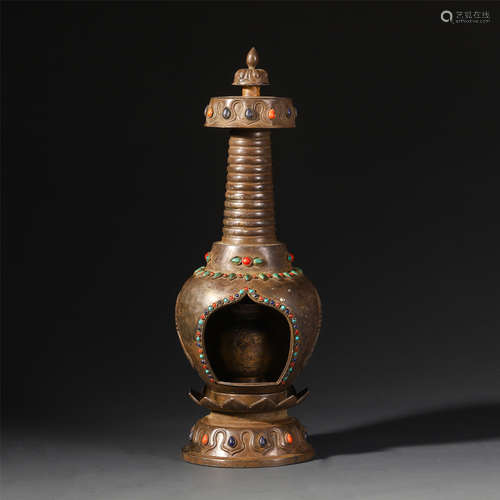 A CHINESE SILVER GEM STONE INLAID BUDDHIST NICHE