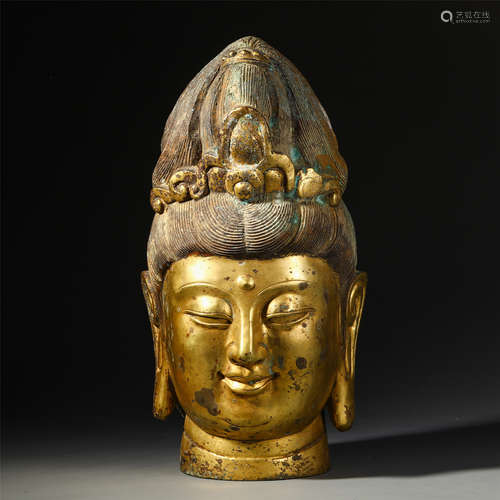 A CHINESE GILT BRONZE BUDDHIST HEAD