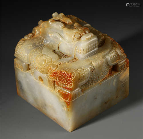 A CHINESE GAOGU JADE BEAST SEAL