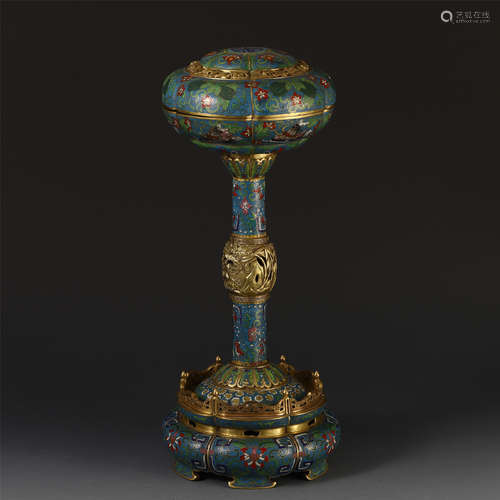 A CHINESE CLOISONNE FLOWER BIRD LIDDED INCENSE BURNER