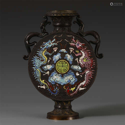 A CHINESE BRONZE CLOISONNE PAINTED DRAGON VASE