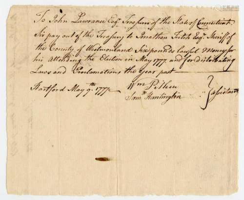 Declaration Signer Samuel Huntington War Dated DS