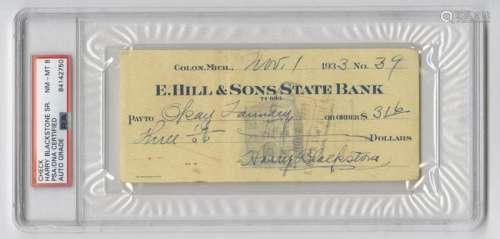 Harry Blackstone Signed Check, PSA/DNA Slabbed and