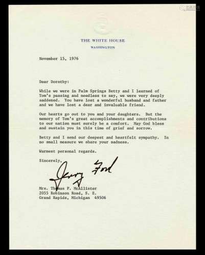 Gerald Ford TLS as President Lamenting Death of Fellow
