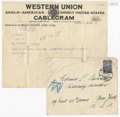 Sigmund Freud Cablegram and Autographed Envelope
