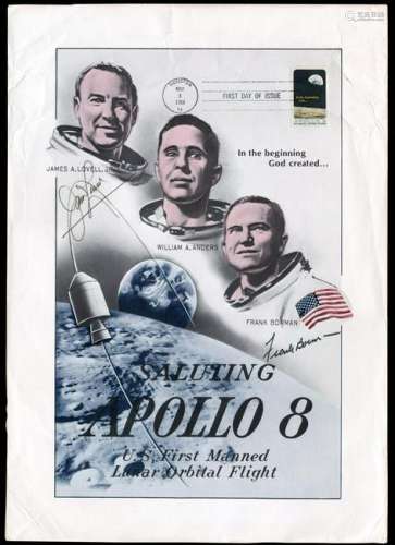 Apollo 8 1st Day Cover Signed by Jim Lovell & Frank