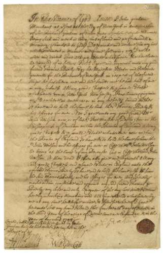 Rare William Penn Signed 1704 Document