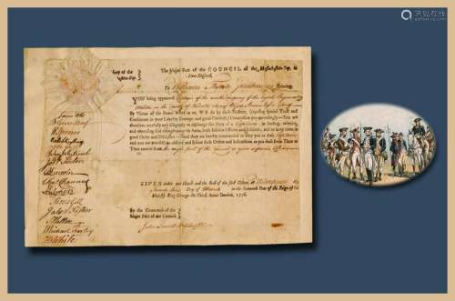 1776 Appointment of Minute Man at Lexington Signed by