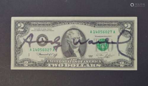 ANDY WARHOL SIGNED TWO DOLLAR BILL