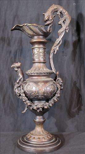 Extremely heavy bronze ewer with dragon handles