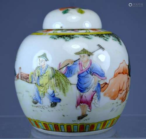 CHINESE FIGURAL GINGER JAR CA 19TH C