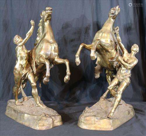 Pair of brass champs-Elysees statues, 22 in. T, 16  in.