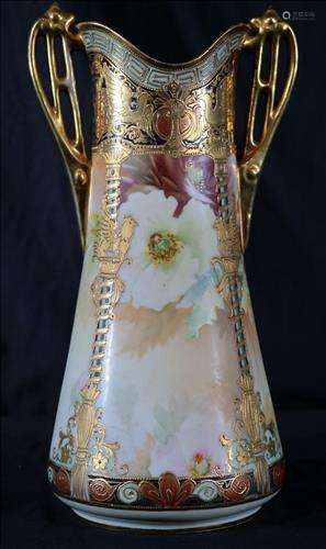 Large hand painted Nippon vase with double handles