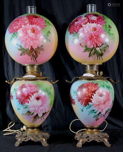 Pair of rare hand painted gone with wind lamps