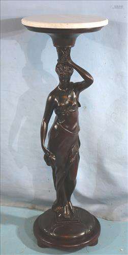 Art Nouveau pedestal with standing lady and marble