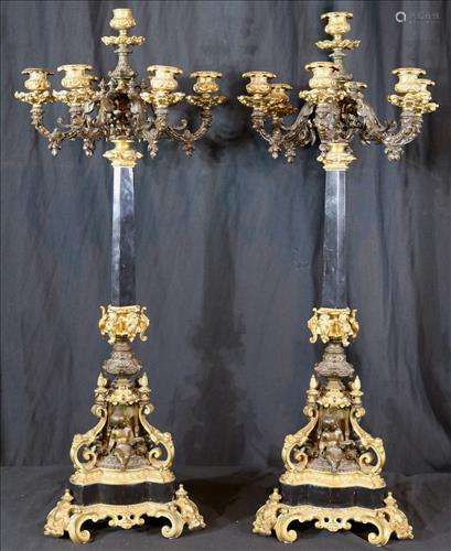 Pair of heavy 19th Century bronze candelabras