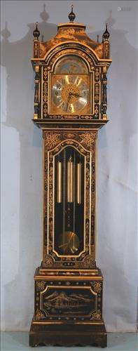 Chamoisee black Oriental decorated clock, 89 in. T.