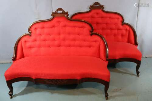 Pair rosewood rococo bustle benches