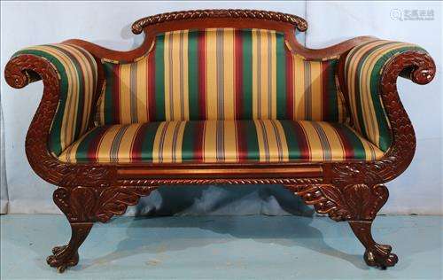 Federal mahogany love seat with stripe upholstery