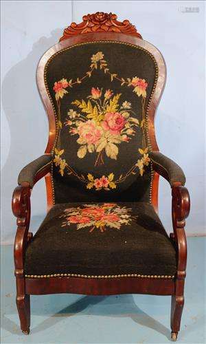 Mahogany Empire parlor chair with needlepoint