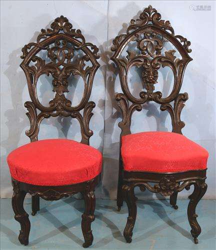 Pair of walnut rococo side parlor chairs