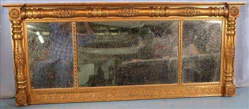 Gold gilded Empire 3 section mantle mirror