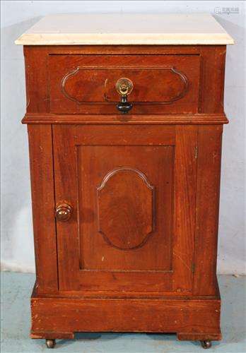 Walnut Victorian marble top half commode