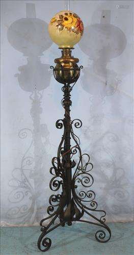 Cast iron piano lamp signed Bradley and Hubbard