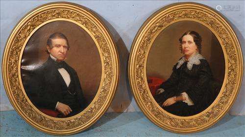 Pair of portraits, Victorian man and woman