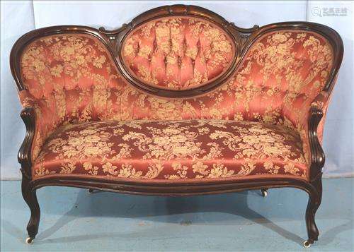 6 piece walnut Victorian parlor set, wine upholstery