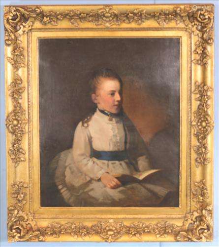 Portrait on canvas in gold frame, 41 in. T, 35 in. W.