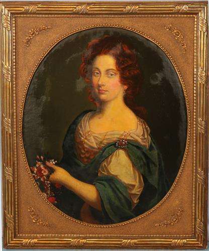 18th Century portrait of red headed lady in oval frame