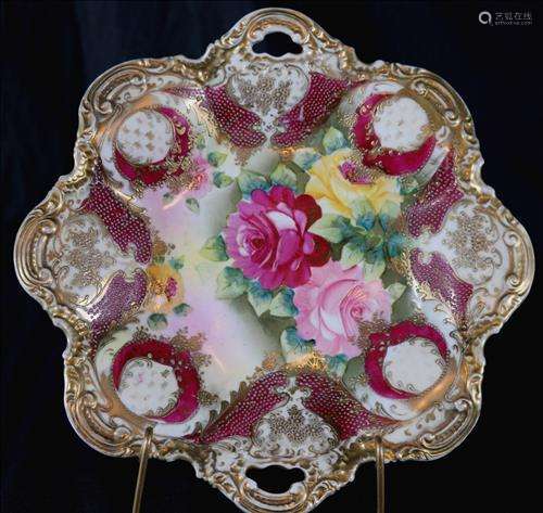 Nippon double handle plate with roses and gold