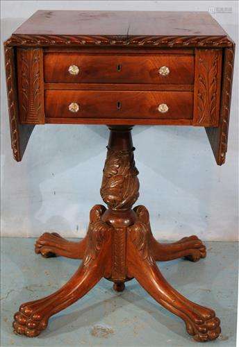 Mahogany Empire 2 drawer drop leaf work table