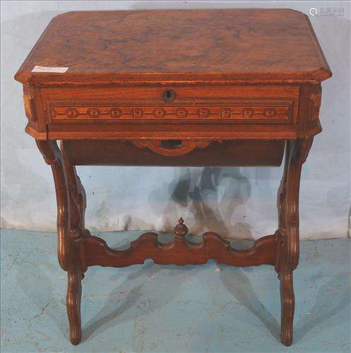 Walnut Victorian  sewing stand with thread drawer