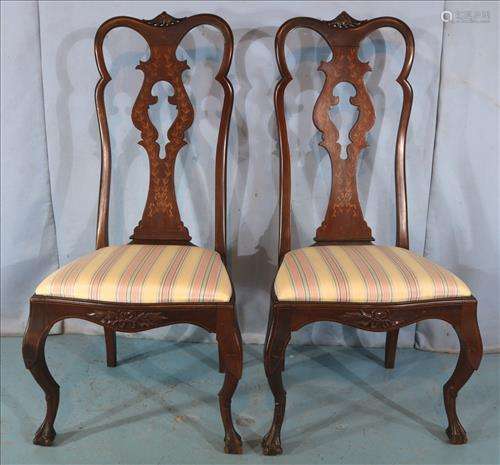 Pair of high back hall chairs  with string inlay back