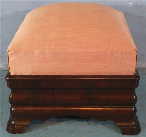 Mahogany Empire foot stool with pink upholstery