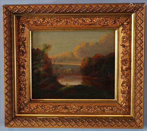 Victorian oil on canvas  of lake scene