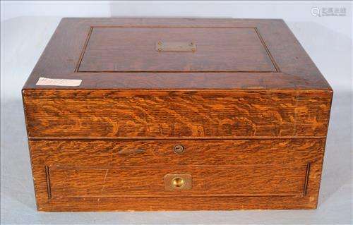Oak silver box with drawer, 9 in. T, 19 in. W, 14 in.